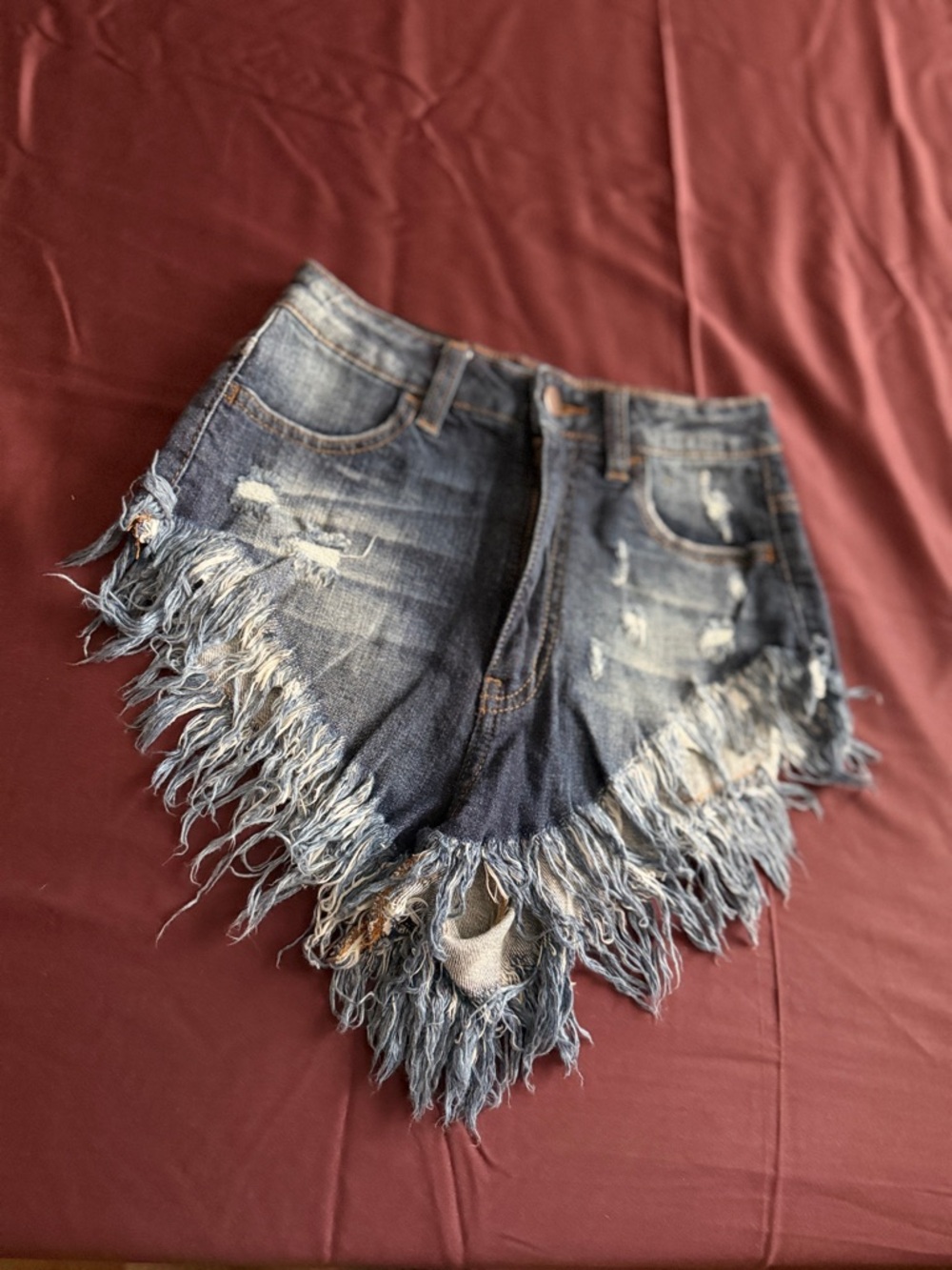 Fashion Nova Dark Blue Distressed Frayed Denim Shorts - Picture 4 of 6